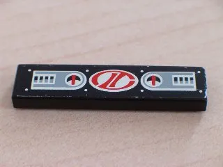 Tile 1 x 4 with 2 Gauge Panels and Red Stylized 'LT' on White Oval Racing Logo Pattern (Sticker) - Set 8408