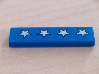 Tile 1 x 4 with 4 White Stars with Black Outline on Blue Background Pattern (Sticker) - Set 5541