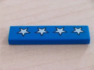 Tile 1 x 4 with 4 White Stars with Black Outline on Blue Background Pattern (Sticker) - Set 5541
