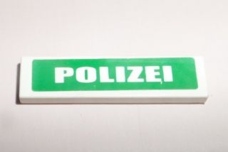 Tile 1 x 4 with White 'POLIZEI' on Green Background Pattern (Sticker) - Sets 7237 / 7245-1