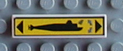 Tile 1 x 4 with Black Submarine and Triangles, Blue Arrows on Yellow Background Pattern Model Right Side (Sticker) - Set 8480