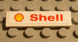 Tile 1 x 4 with Shell Logo and Text Red on White Pattern (Sticker) - Sets 1250 / 1251