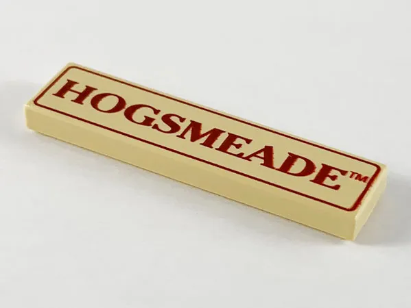 Tile 1 x 4 with Dark Red 'HOGSMEADE' and Border Pattern