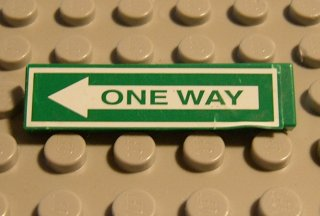 Tile 1 x 4 with Green 'ONE WAY' on White Arrow Pattern (Sticker) - Sets 4850 / 4853