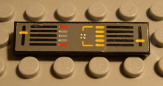 Tile 1 x 4 with Dark Gray Background, Yellow and Black Controls Pattern (Sticker) - Set 8448