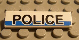 Tile 1 x 4 with Black 'POLICE' on White and Blue Background Pattern (Sticker) - Set 8252