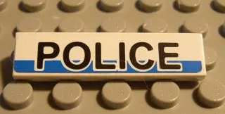 Tile 1 x 4 with Black 'POLICE' on White and Blue Background Pattern (Sticker) - Set 8252