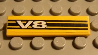 Tile 1 x 4 with 'V8' and Black Stripes Pattern (Sticker) - Set 8880