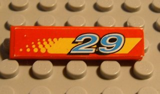 Tile 1 x 4 with Blue and White '29' on Yellow Stripe with Dot Fade Pattern Model Left Side (Sticker) - Set 8829