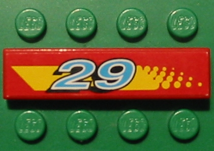 Tile 1 x 4 with Blue and White '29' on Yellow Stripe with Dot Fade Pattern Model Right Side (Sticker) - Set 8829