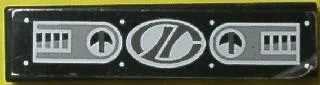 Tile 1 x 4 with 2 Gauge Panels and Dark Gray Stylized 'LT' on White Oval Racing Logo Pattern (Sticker) - Set 8408