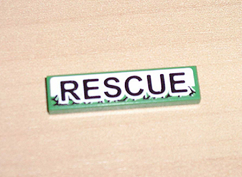 Tile 1 x 4 with Black 'RESCUE' on White Background Pattern (Sticker) - Set 8255