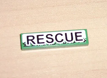 Tile 1 x 4 with Black 'RESCUE' on White Background Pattern (Sticker) - Set 8255