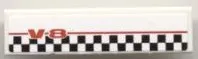 Tile 1 x 4 with 'V-8' (V8) and Checkered Pattern (Sticker) - Set 8121