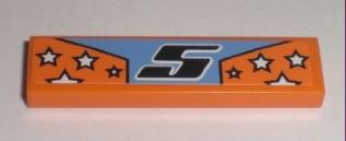 Tile 1 x 4 with Black '5' and White Stars on Orange Background Pattern (Sticker) - Set 8193