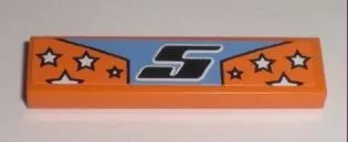 Tile 1 x 4 with Black '5' and White Stars on Orange Background Pattern (Sticker) - Set 8193