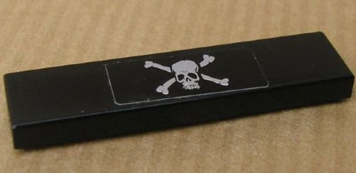 Tile 1 x 4 with Skull and Crossbones Pattern (Sticker) - Set 8135