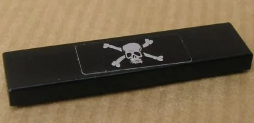 Tile 1 x 4 with Skull and Crossbones Pattern (Sticker) - Set 8135