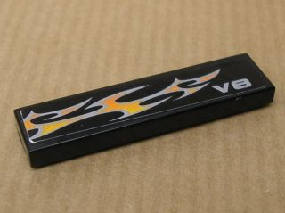 Tile 1 x 4 with 'V8' and White and Orange Flames Pattern Model Left Side (Sticker) - Set 8135
