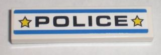 Tile 1 x 4 with Black 'POLICE', Yellow Stars and Blue Stripes Pattern (Sticker) - Set 8211