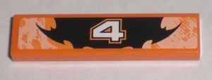 Tile 1 x 4 with Number 4 Orange and Black Decorative Pattern (Sticker) - Set 8211