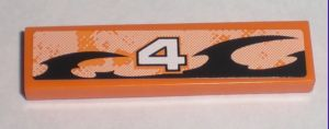 Tile 1 x 4 with Number 4 Orange and Black Decorative Pattern Model Left Side (Sticker) - Set 8211