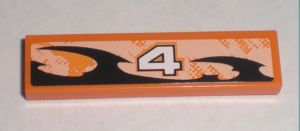 Tile 1 x 4 with Number 4 Orange and Black Decorative Pattern Model Right Side (Sticker) - Set 8211