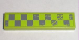 Tile 1 x 4 with Worn Lime Checkered Pattern Model Left Side (Sticker) - Set 8211
