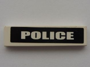 Tile 1 x 4 with White 'POLICE' on Black Background Pattern (Sticker) - Sets 7237 / 7245-1