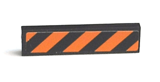 Tile 1 x 4 with Black and Orange Danger Stripes Pattern (Sticker) - Set 7738