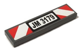 Tile 1 x 4 with Black 'JM 3179' and Red and White Danger Stripes Pattern (Sticker) - Set 3179