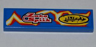 Tile 1 x 4 with 'Zoto Spiik' and 'SLIPPY RACING OIL' over Electric Spark Pattern Model Left Side (Sticker) - Set 8303