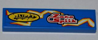 Tile 1 x 4 with 'Zoto Spiik' and 'SLIPPY RACING OIL' over Electric Spark Pattern Model Right Side (Sticker) - Set 8303