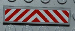 Tile 1 x 4 with Red and White Chevron Danger Stripes Thin Pattern (Sticker) - Set 4645