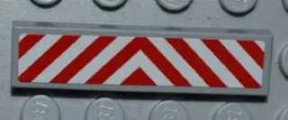 Tile 1 x 4 with Red and White Chevron Danger Stripes Thin Pattern (Sticker) - Set 4645