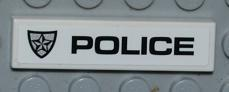 Tile 1 x 4 with Police Silver Star Badge and Black 'POLICE' on White Background Pattern Model Right Side (Sticker) - Set 8186