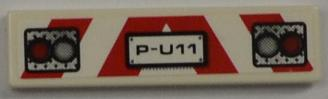 Tile 1 x 4 with Red and Silver Lights and 'P-U11' and Red and White Danger Stripes Pattern (Sticker) - Set 8186