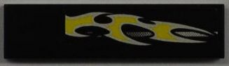 Tile 1 x 4 with Silver Stripe and Yellow Flame on Black Background Pattern Model Left Side (Sticker) - Set 8186