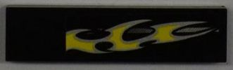 Tile 1 x 4 with Silver Stripe and Yellow Flame on Black Background Pattern Model Right Side (Sticker) - Set 8186