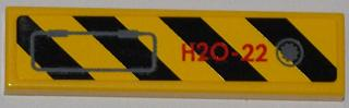 Tile 1 x 4 with Black and Yellow Danger Stripes, Panel and Red 'H2O-22' Pattern Model Left Side (Sticker) - Set 7984