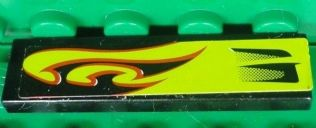 Tile 1 x 4 with Lime Swirls and Air Intake Pattern Model Left Side (Sticker) - Set 8681