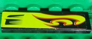 Tile 1 x 4 with Lime Swirls and Air Intake Pattern Model Right Side (Sticker) - Set 8681