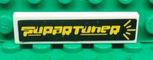 Tile 1 x 4 with Yellow 'SuparTuner' on Black Background Pattern (Sticker) - Set 8681
