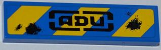 Tile 1 x 4 with Blue and Yellow Danger Stripes, 'ADU' and 2 Laser Burns Pattern (Sticker) - Set 7052