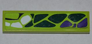 Tile 1 x 4 with Dark Green, Dark Purple and White Scales Pattern Model Right Side (Sticker) - Set 9445