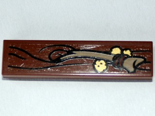 Tile 1 x 4 with Wood Grain, Bone and 3 Gold Pieces Pattern (Sticker) - Set 79010