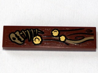 Tile 1 x 4 with Wood Grain, Animal Skeleton and 3 Gold Pieces Pattern (Sticker) - Set 79010