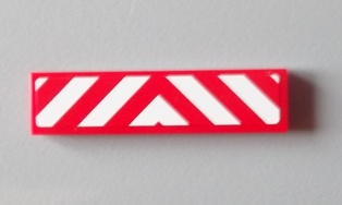 Tile 1 x 4 with Red and White Chevron Danger Stripes Thick, White in Middle Pattern (Sticker) - Set 60004