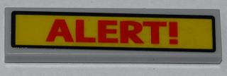 Tile 1 x 4 with Red 'ALERT!' on Yellow Background Pattern (Sticker) - Set 6860