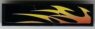 Tile 1 x 4 with Red and Orange Flames Pattern Model Left Side (Sticker) - Set 8899